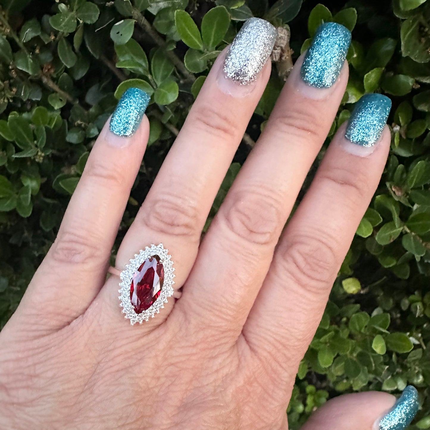 Marquise-Cut Synthetic Ruby Gem Stone Ring
