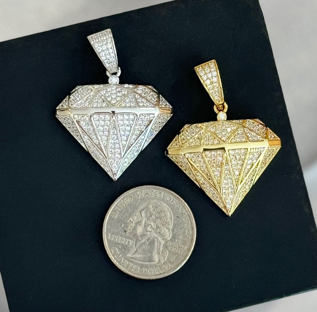 Diamond Shape Bling CZ Pendant – Gold or Silver