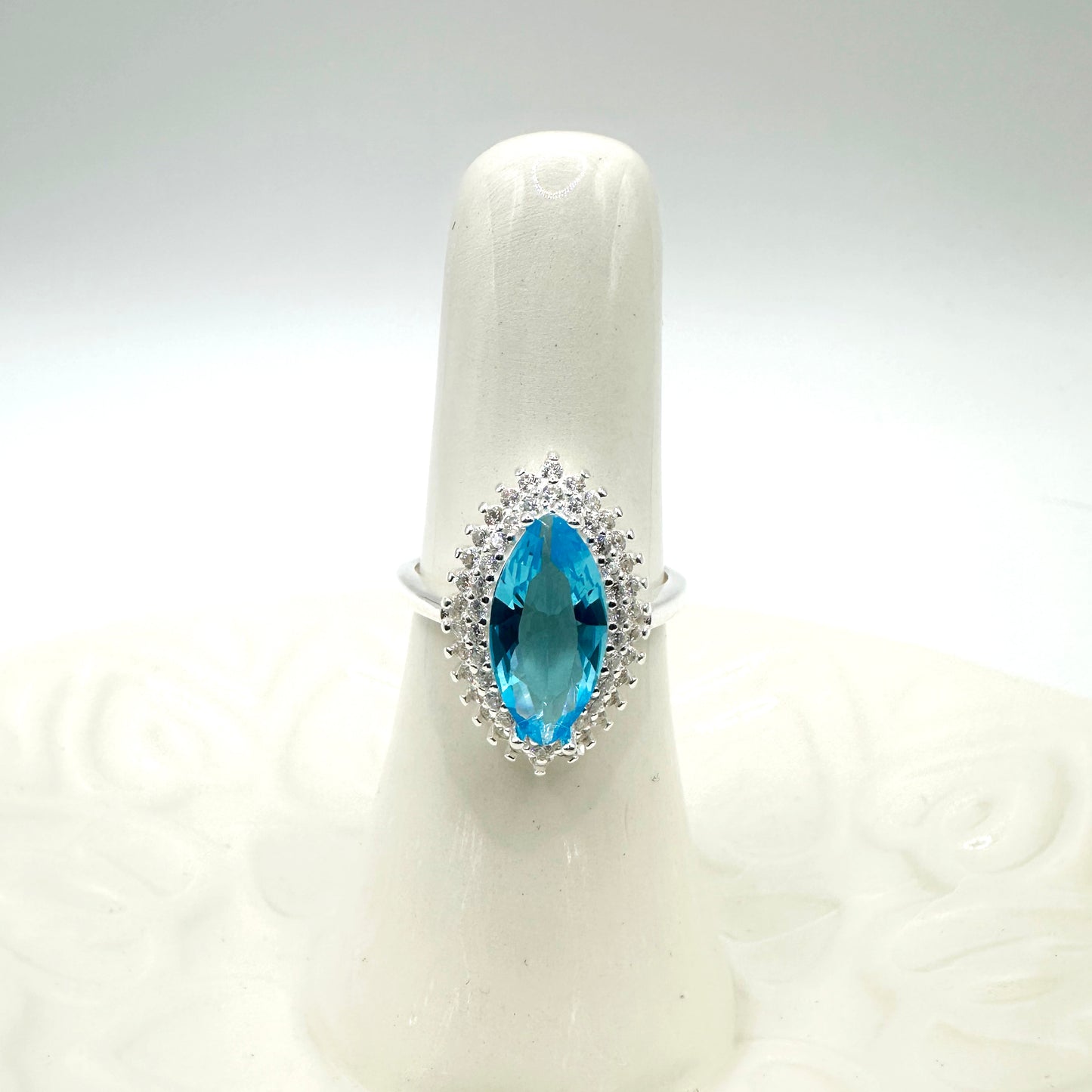 Marquise-Cut Synthetic Aquamarine GemStone Ring