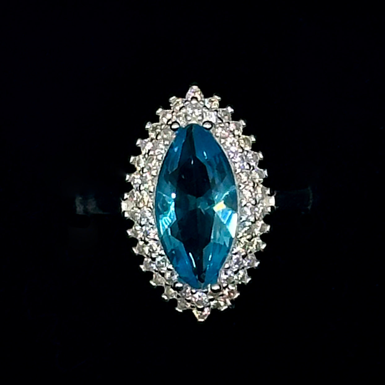 Marquise-Cut Synthetic Aquamarine GemStone Ring