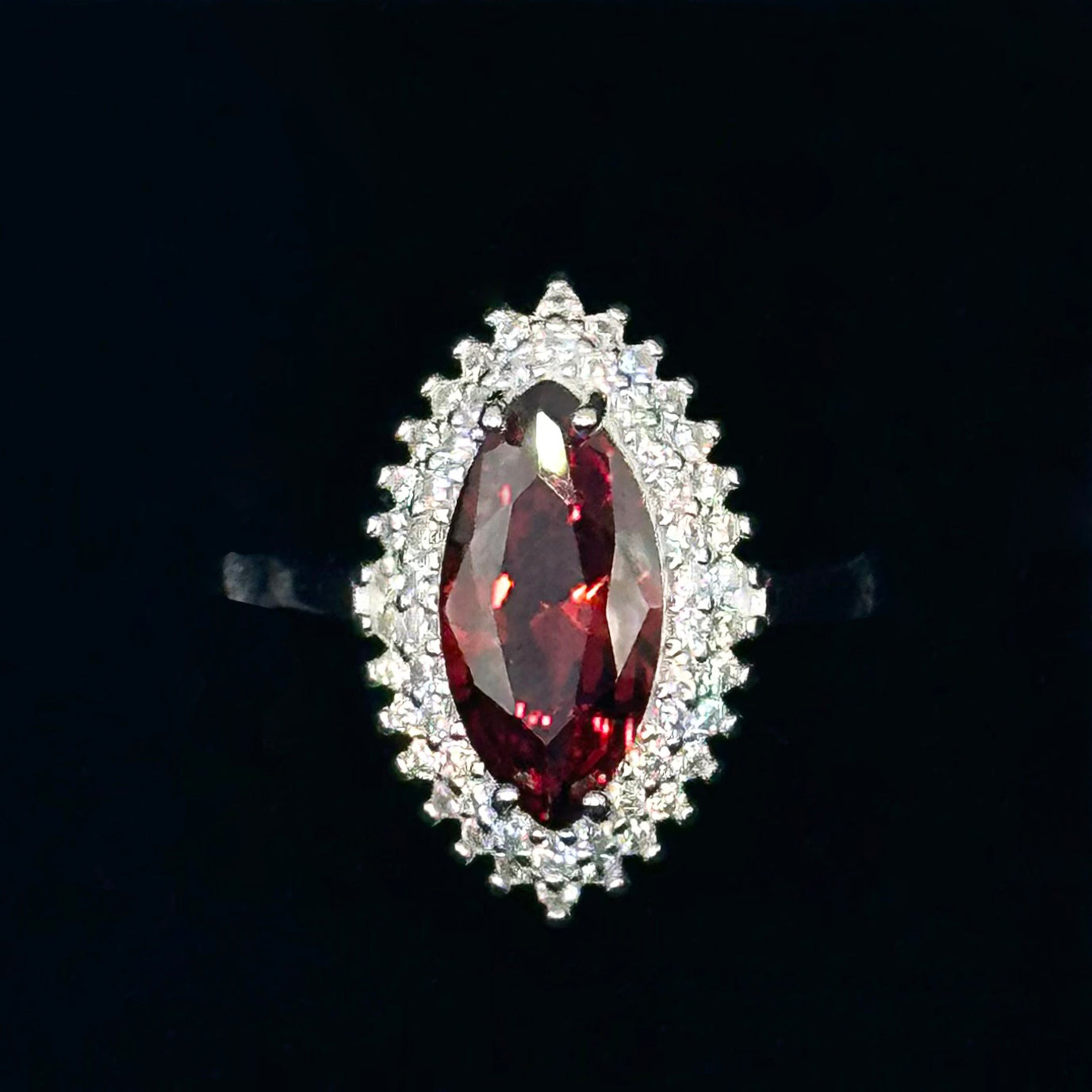 Marquise-Cut Synthetic Ruby Gem Stone Ring