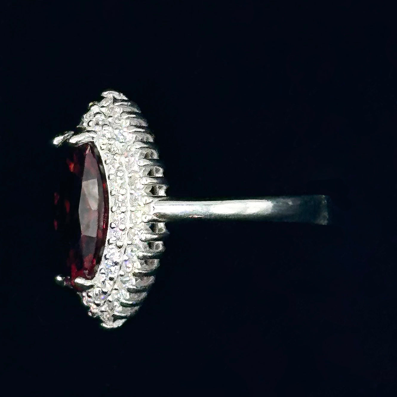 Marquise-Cut Synthetic Ruby Gem Stone Ring