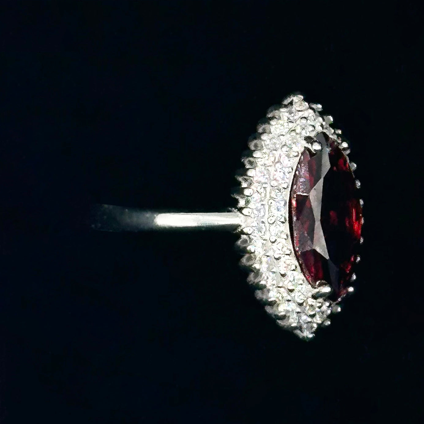 Marquise-Cut Synthetic Ruby Gem Stone Ring