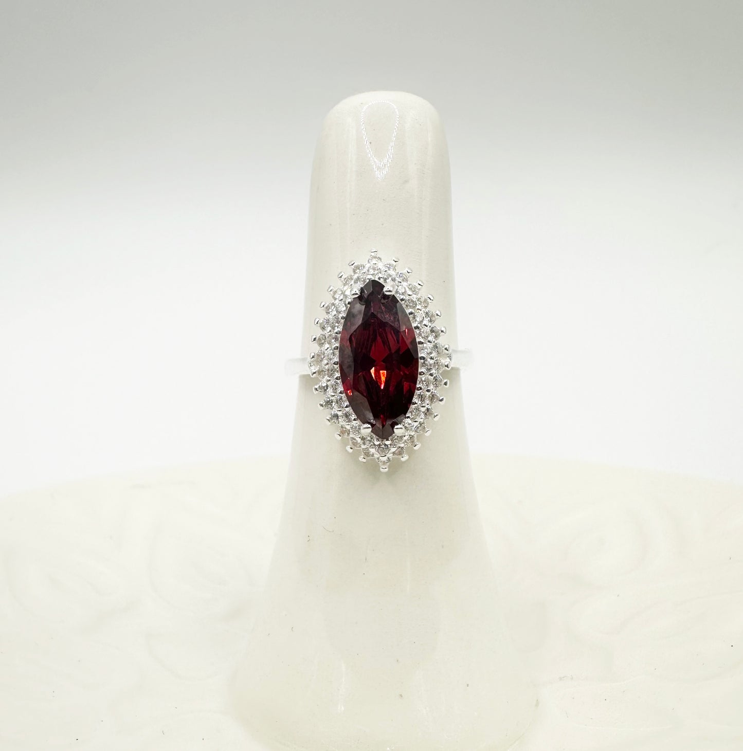 Marquise-Cut Synthetic Ruby Gem Stone Ring