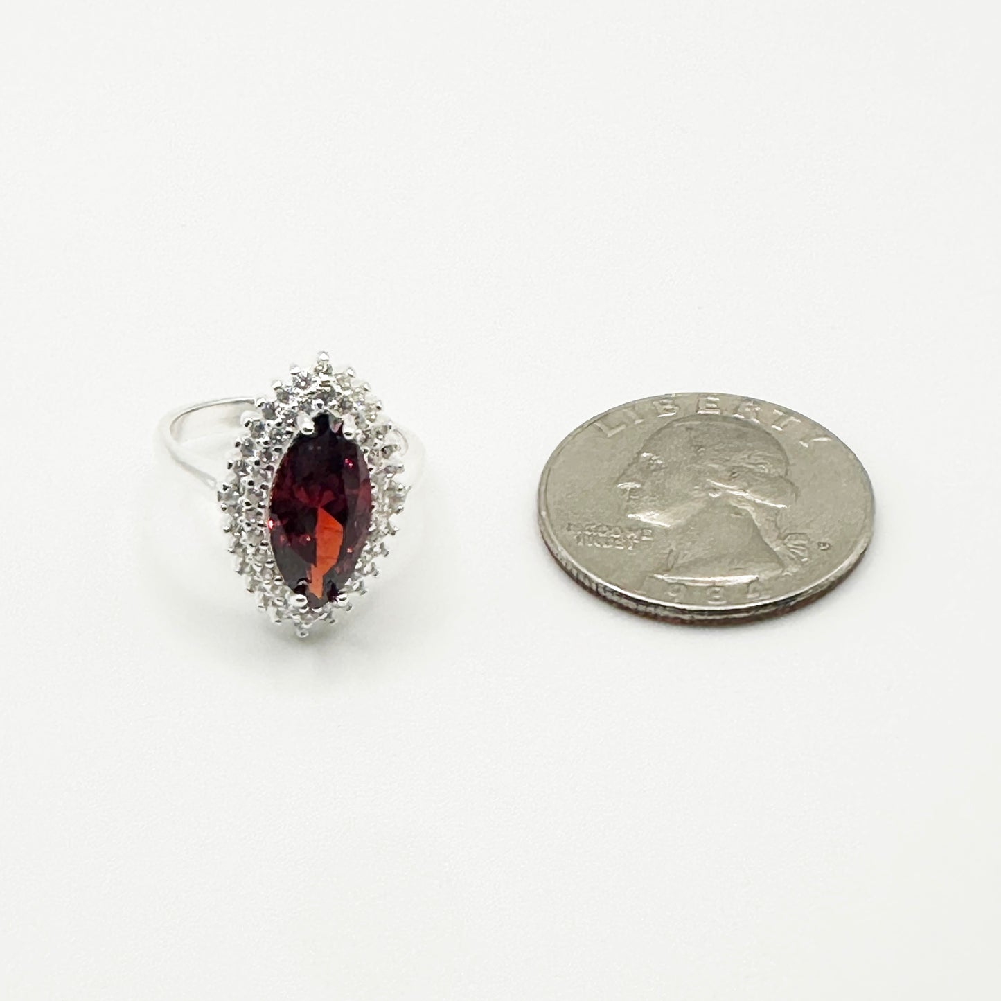 Marquise-Cut Synthetic Ruby Gem Stone Ring