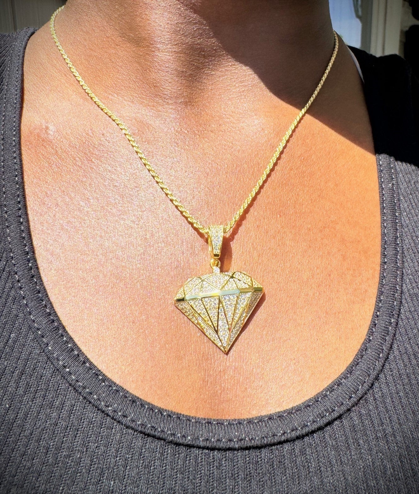Diamond Shape Bling CZ Pendant – Gold or Silver