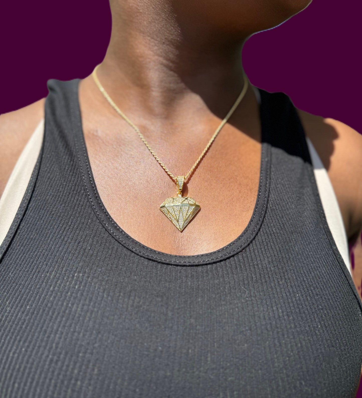 Diamond Shape Bling CZ Pendant – Gold or Silver