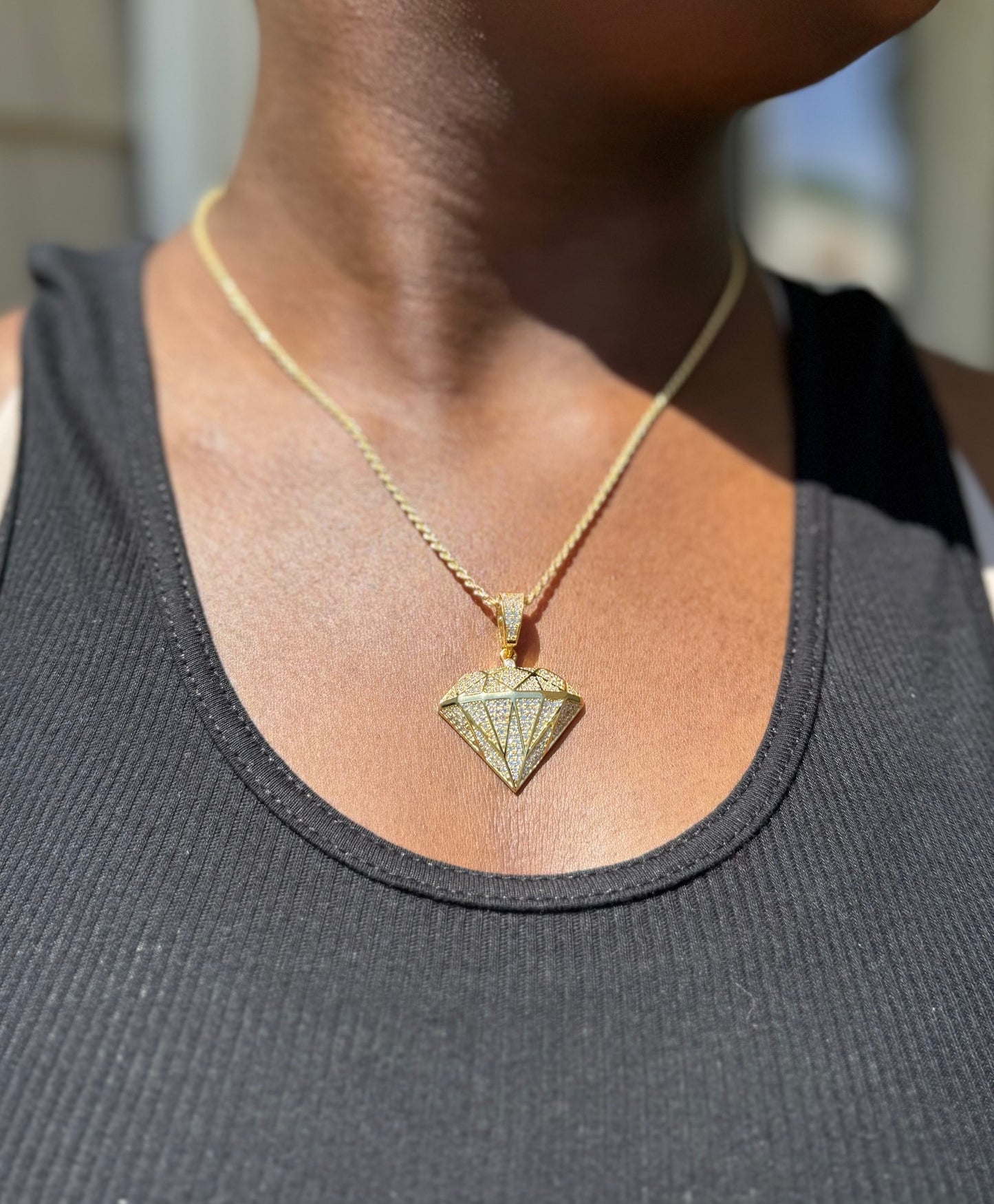 Diamond Shape Bling CZ Pendant – Gold or Silver