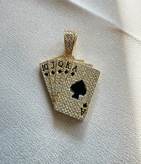 Royal Flush Ace of Spades CZ Pendant – Gold or Silver Finish