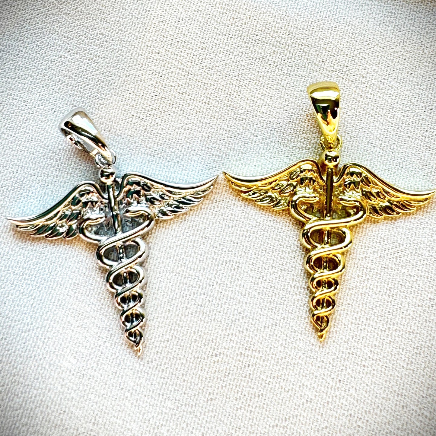 Caduceus Pendant, Gold or Silver, No Stones