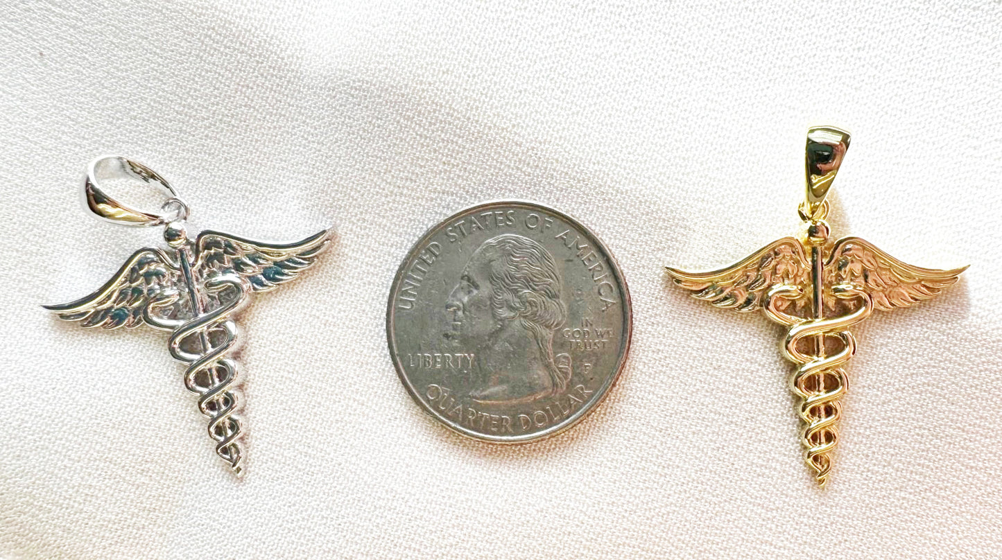 Caduceus Pendant, Gold or Silver, No Stones