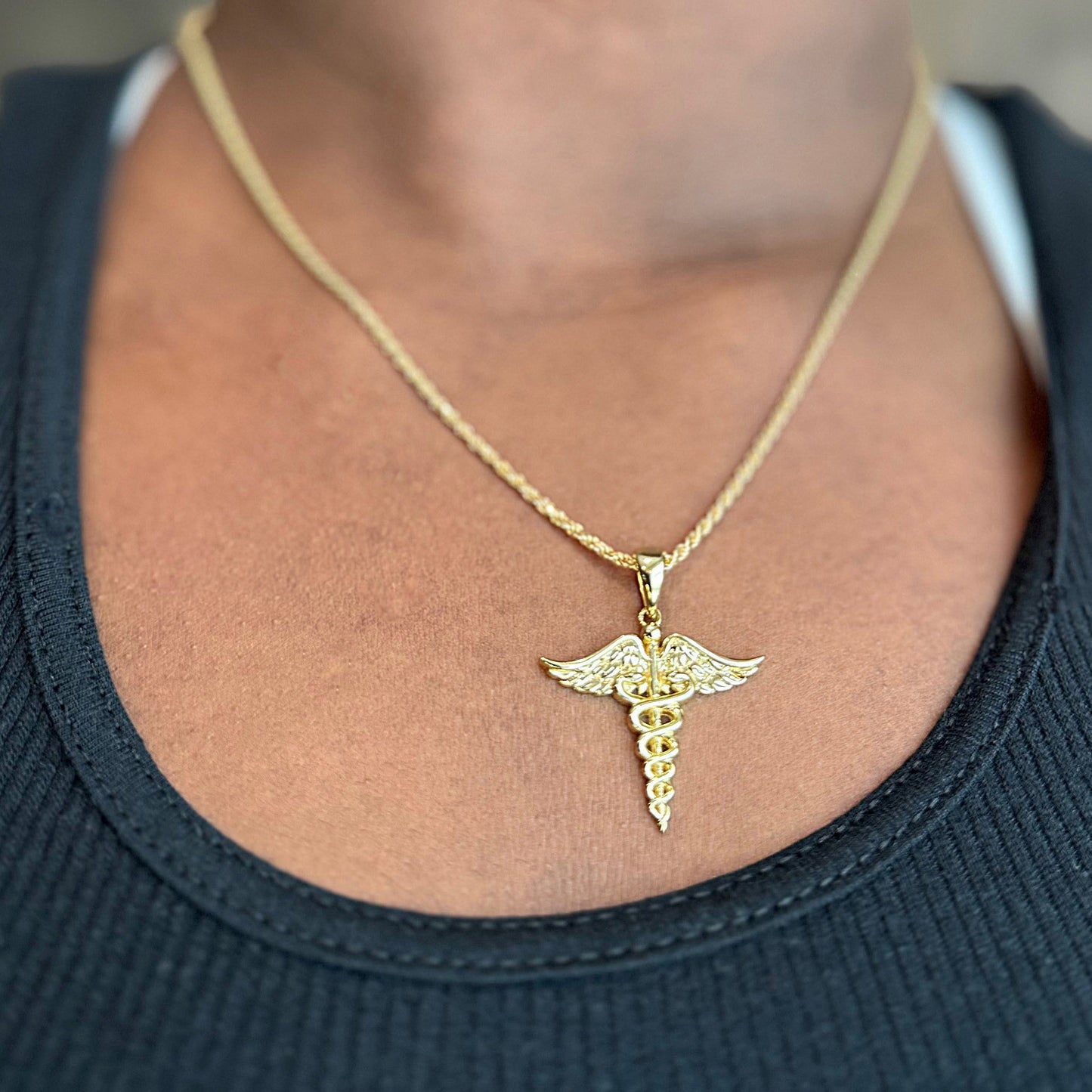 Caduceus Pendant, Gold or Silver, No Stones