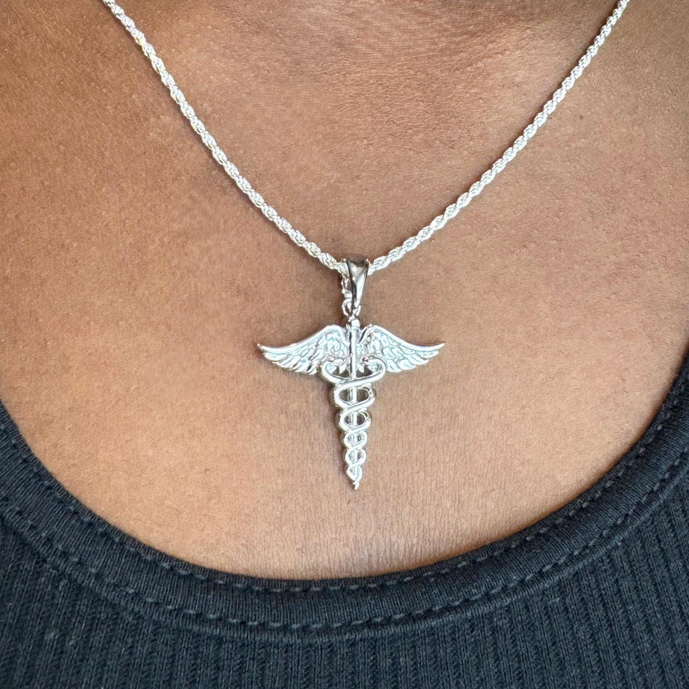 Caduceus Pendant, Gold or Silver, No Stones