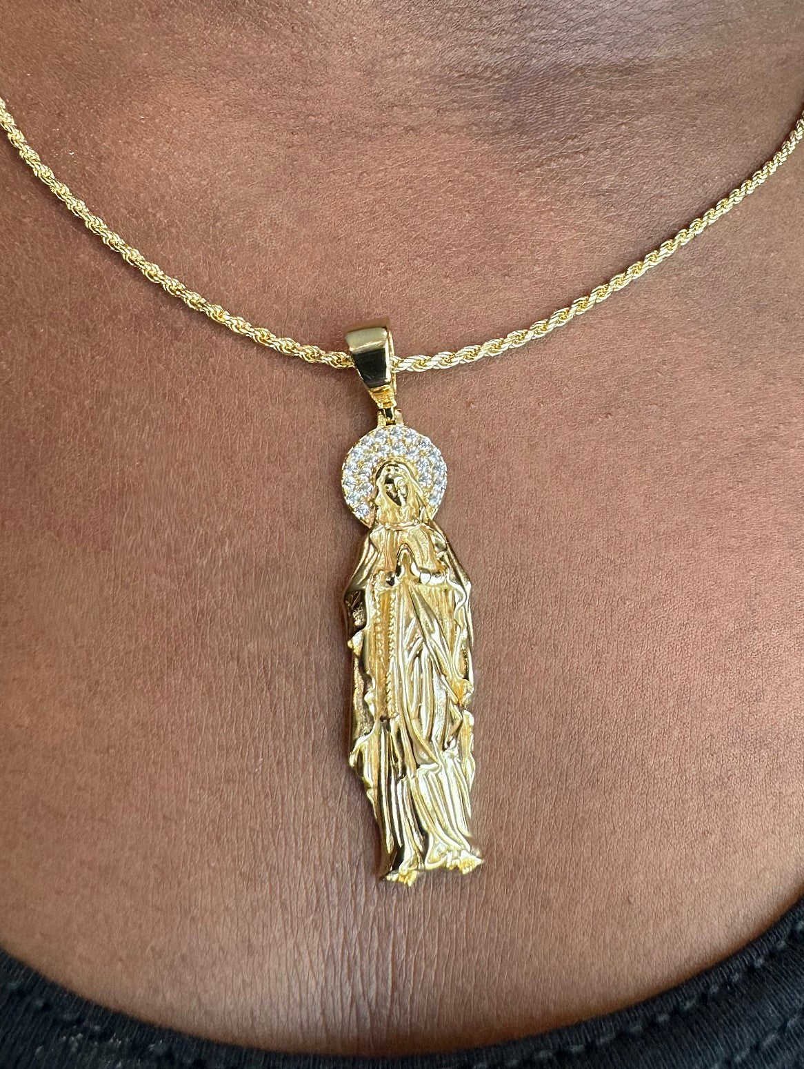 Virgin Mary CZ Pendant – Gold or Silver