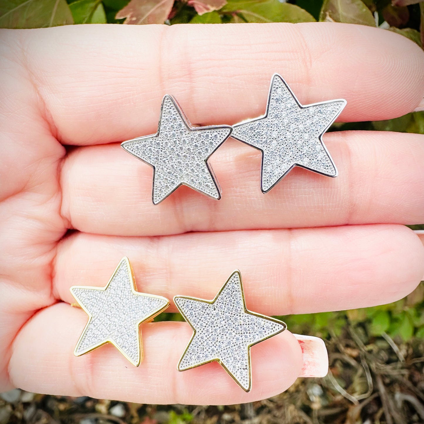 Large Star Earrings CZ, Gold or Silver