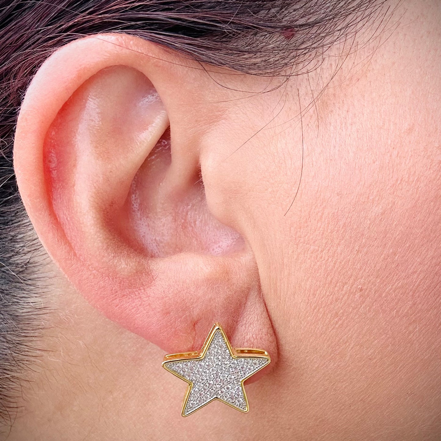 Large Star Earrings CZ, Gold or Silver