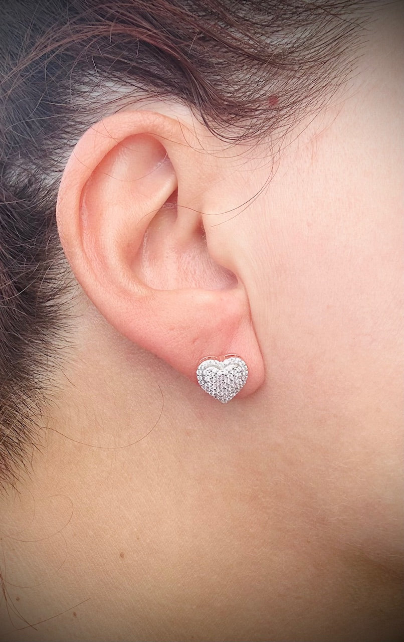 Iced Out Heart Stud Earrings – Rhodium, 14k Gold, or Rose Gold Finish