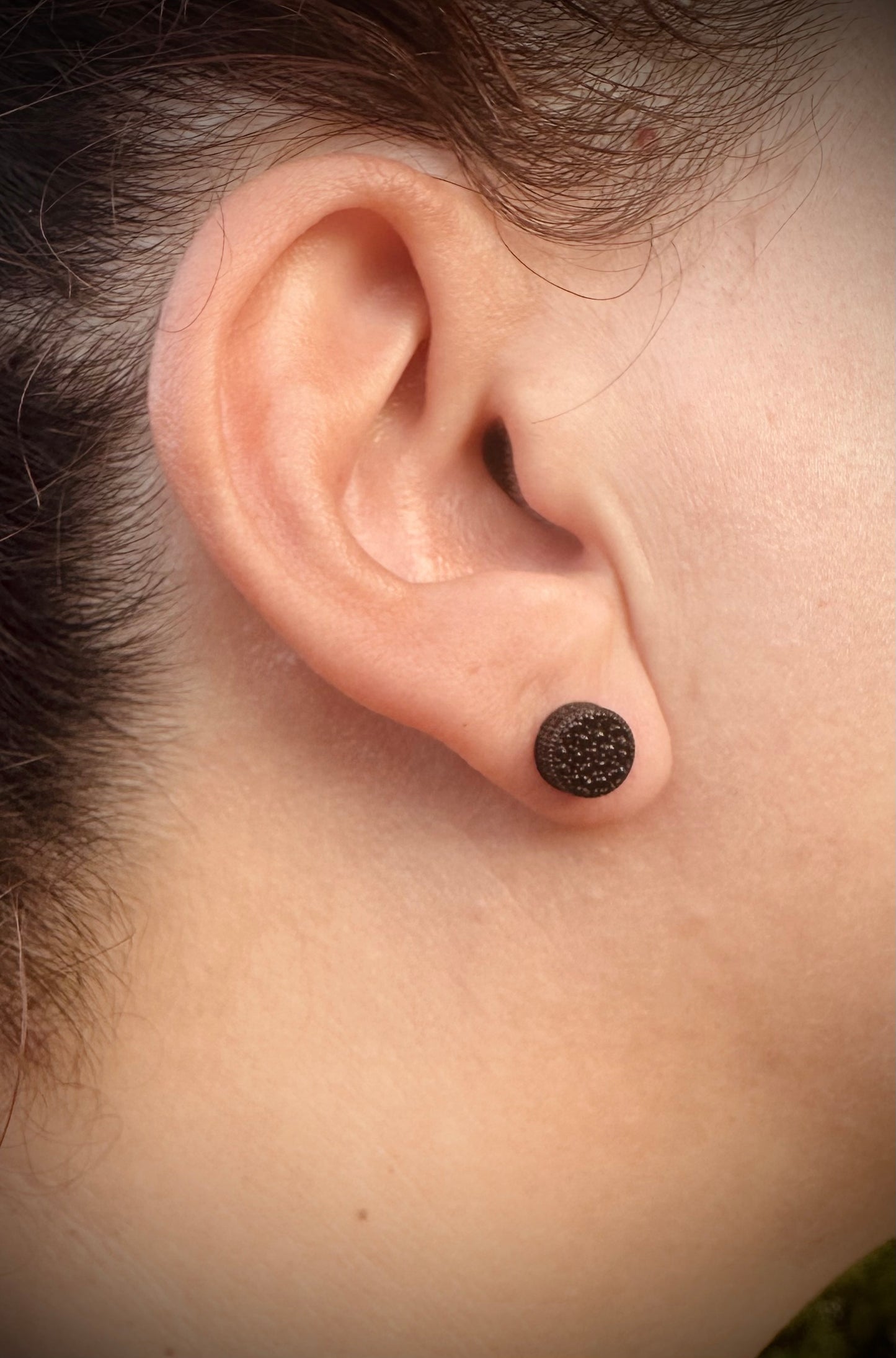 Iced Out Round Black 3D Stud Earrings - Screw Back Closure