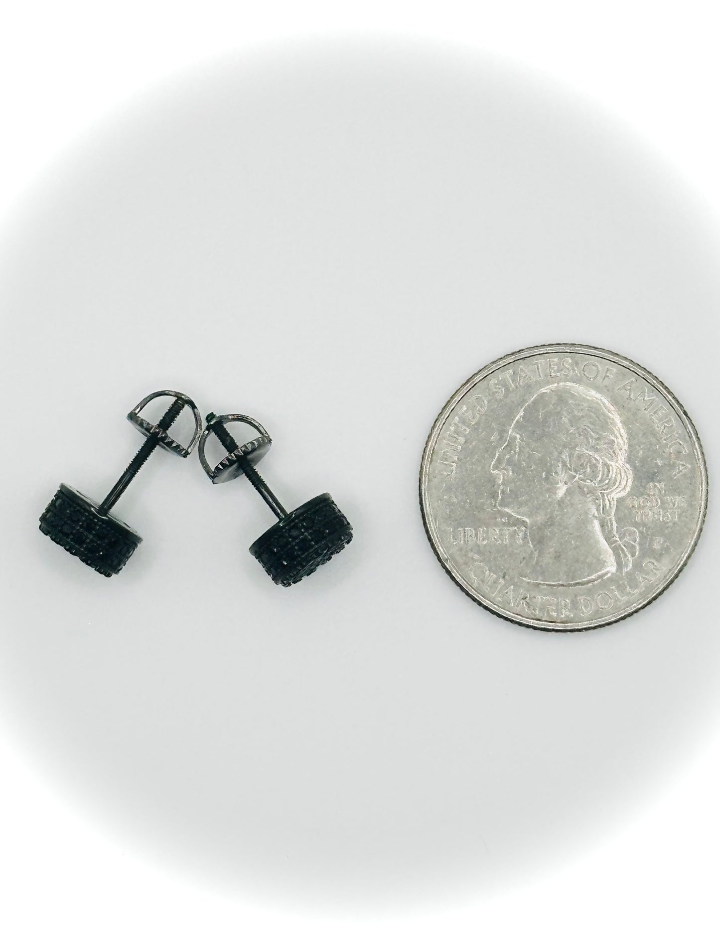 Iced Out Round Black 3D Stud Earrings - Screw Back Closure