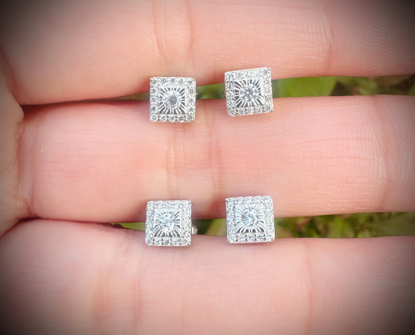 Super Iced Out Small Square Stud Earrings - Screw Back Closure
