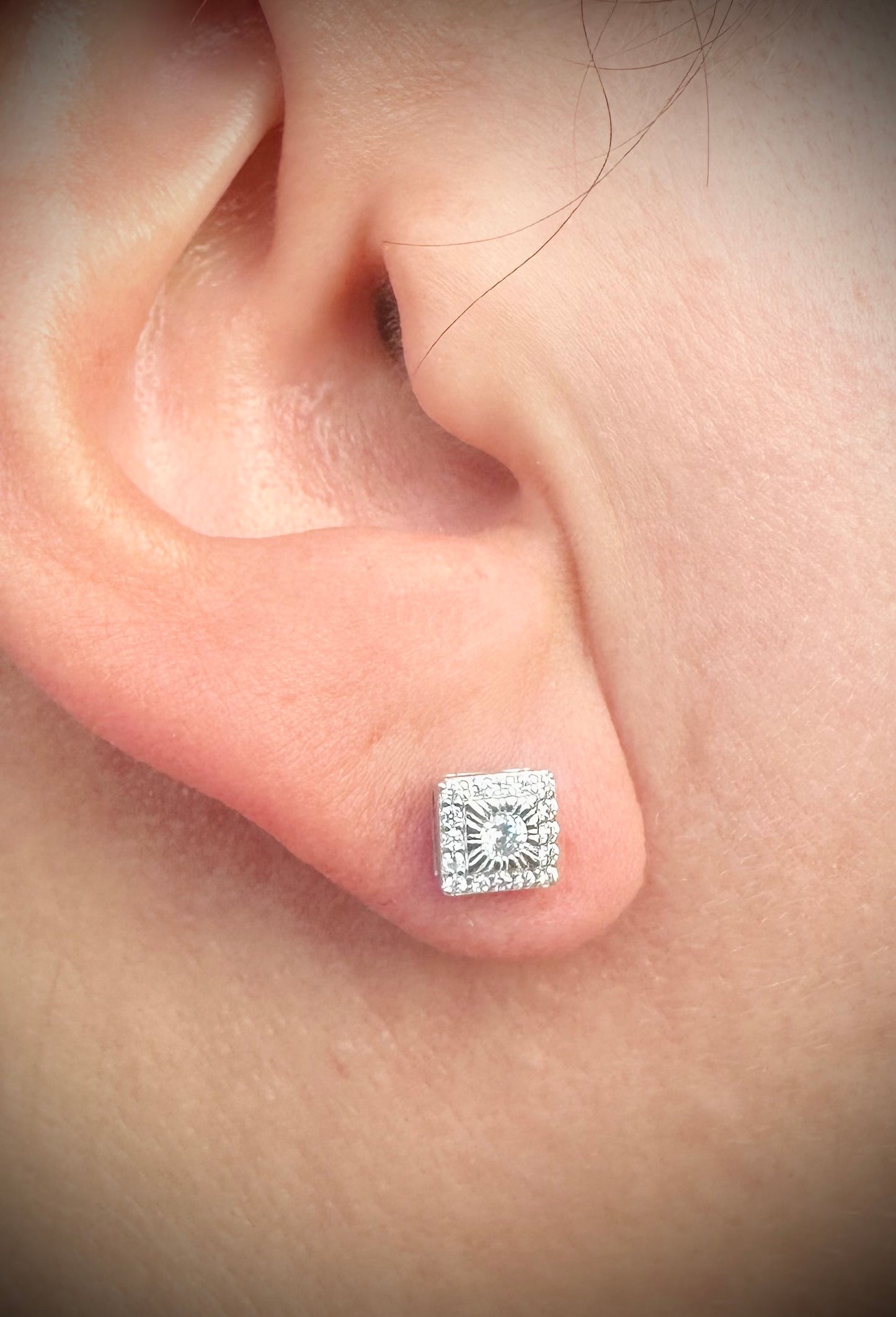 Super Iced Out Small Square Stud Earrings - Screw Back Closure