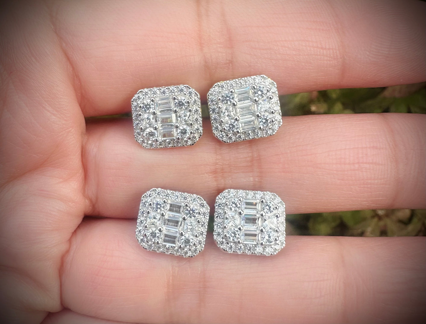 Baguette Octagonal CZ Stud Earrings – Gold or Silver