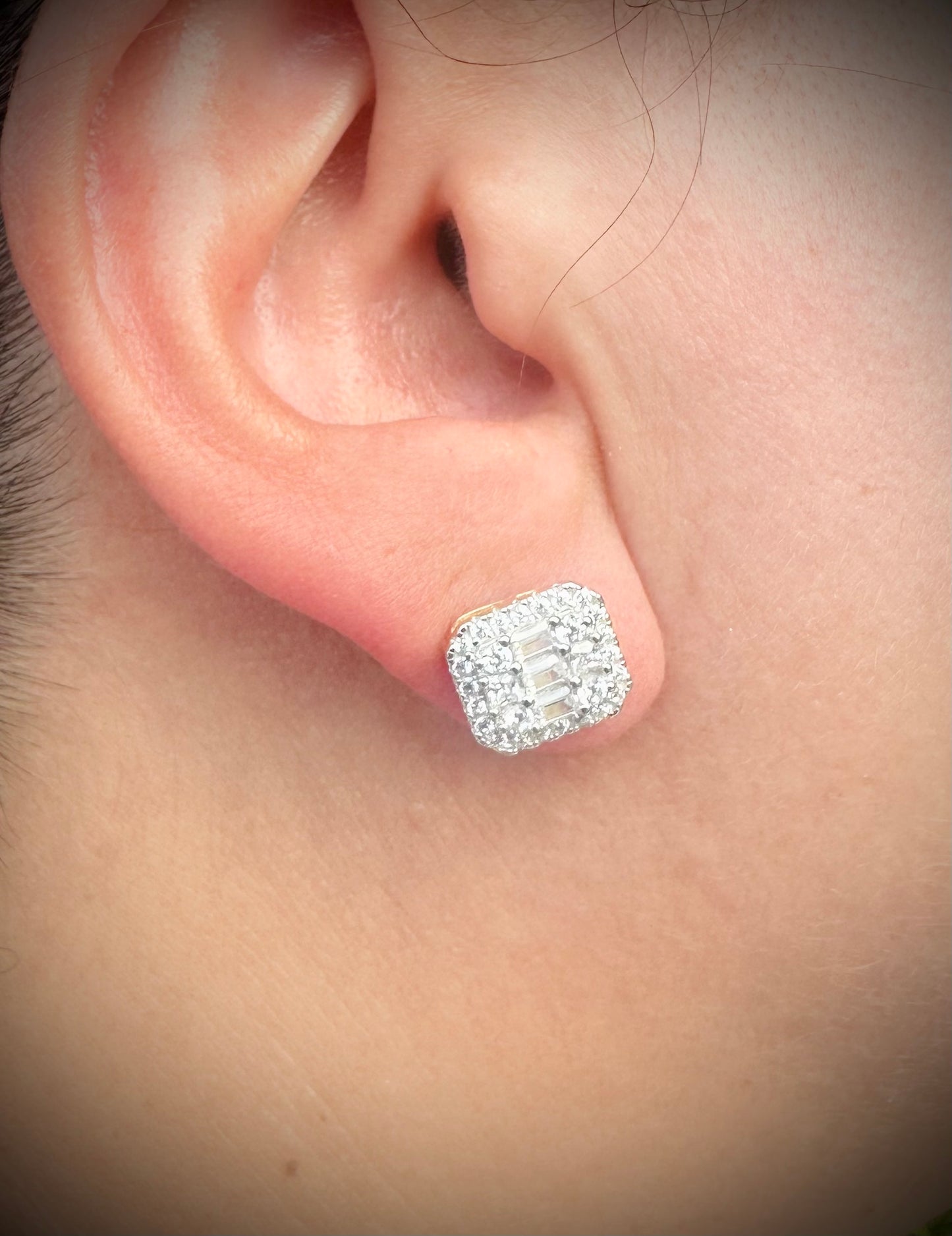 Baguette Octagonal CZ Stud Earrings – Gold or Silver