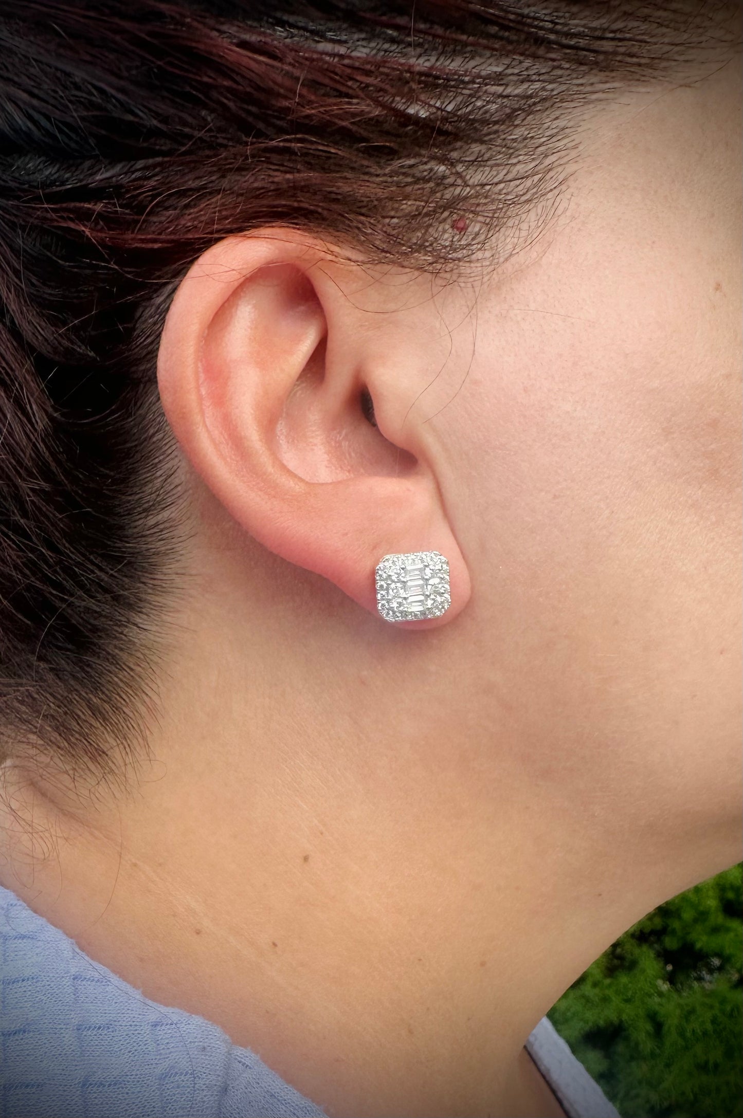 Baguette Octagonal CZ Stud Earrings – Gold or Silver