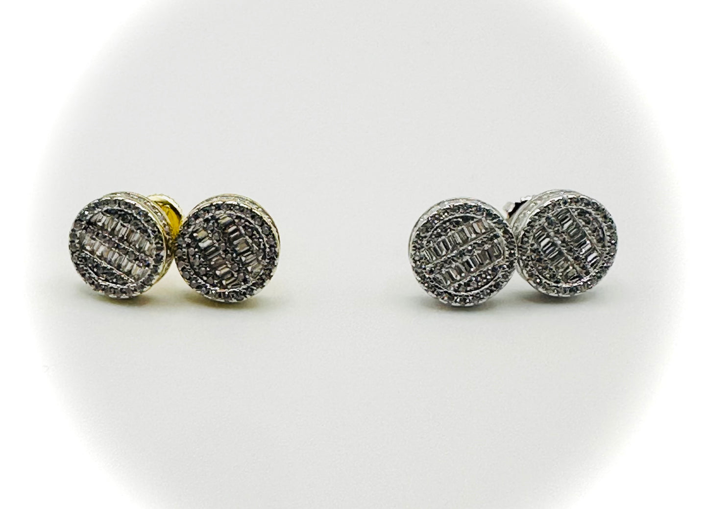 Round Baguette Stud Earrings - Screw Back Closure