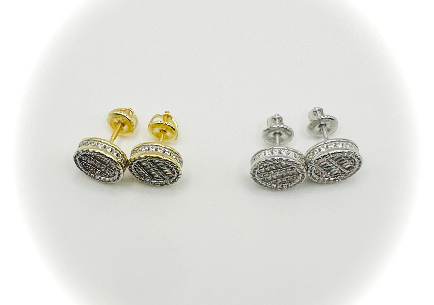 Round Baguette Stud Earrings - Screw Back Closure