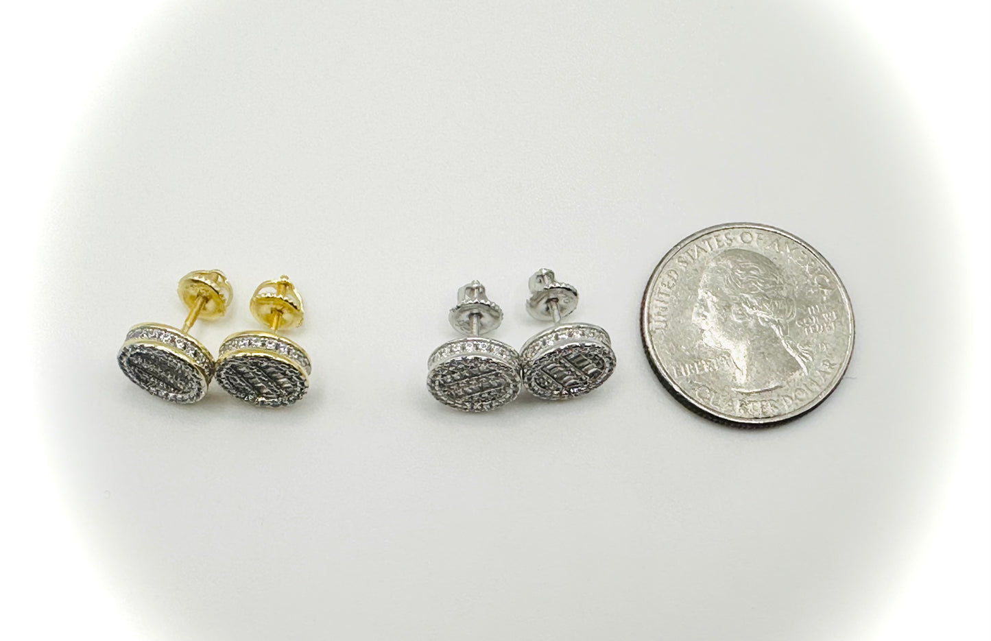 Round Baguette Stud Earrings - Screw Back Closure
