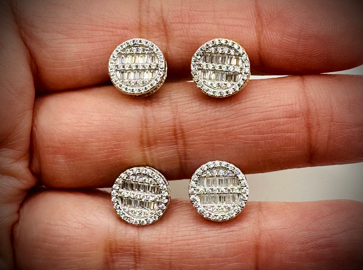 Round Baguette Stud Earrings - Screw Back Closure