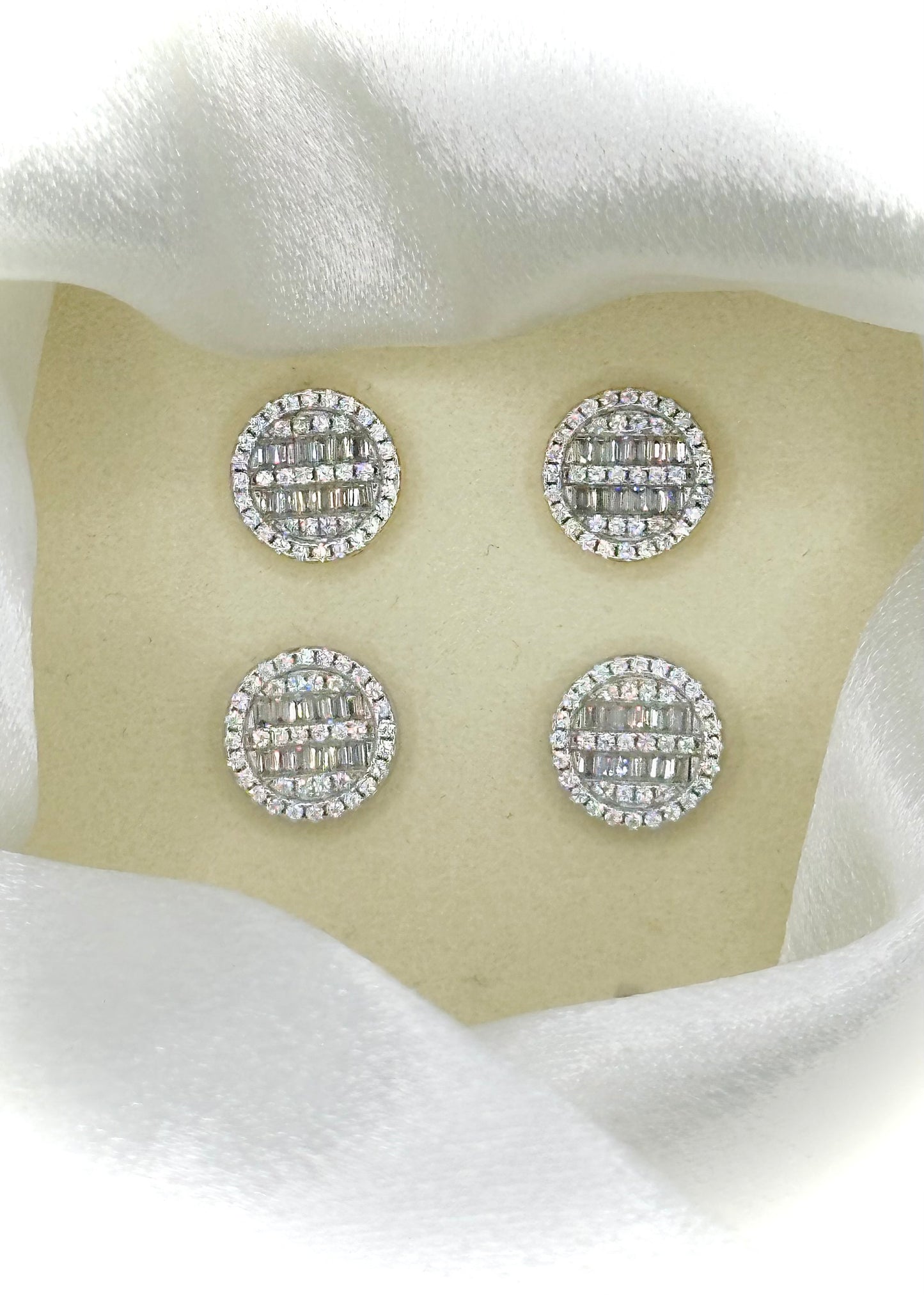 Round Baguette Stud Earrings - Screw Back Closure