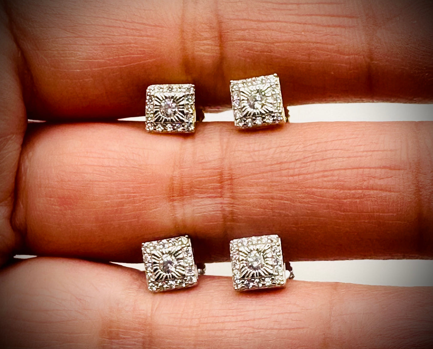 Super Iced Out Small Square Stud Earrings - Screw Back Closure