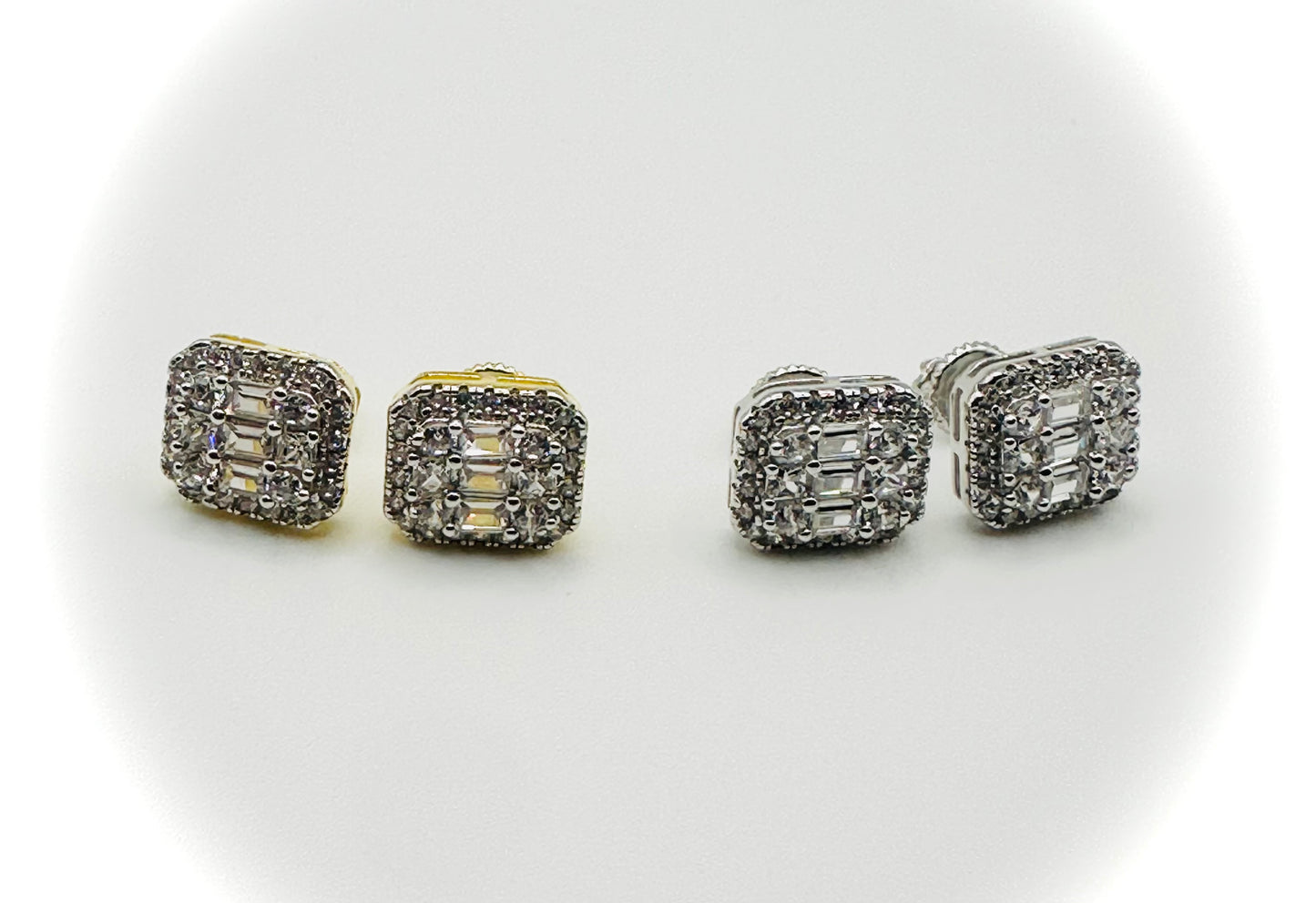 Baguette Octagonal CZ Stud Earrings – Gold or Silver
