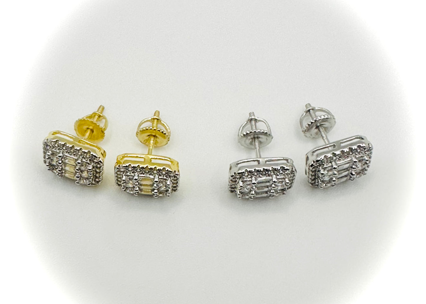 Baguette Octagonal CZ Stud Earrings – Gold or Silver