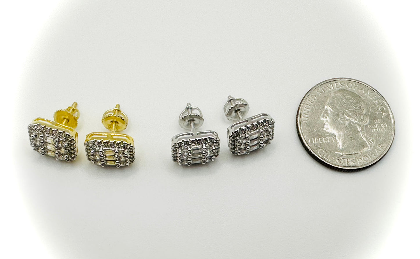 Baguette Octagonal CZ Stud Earrings – Gold or Silver