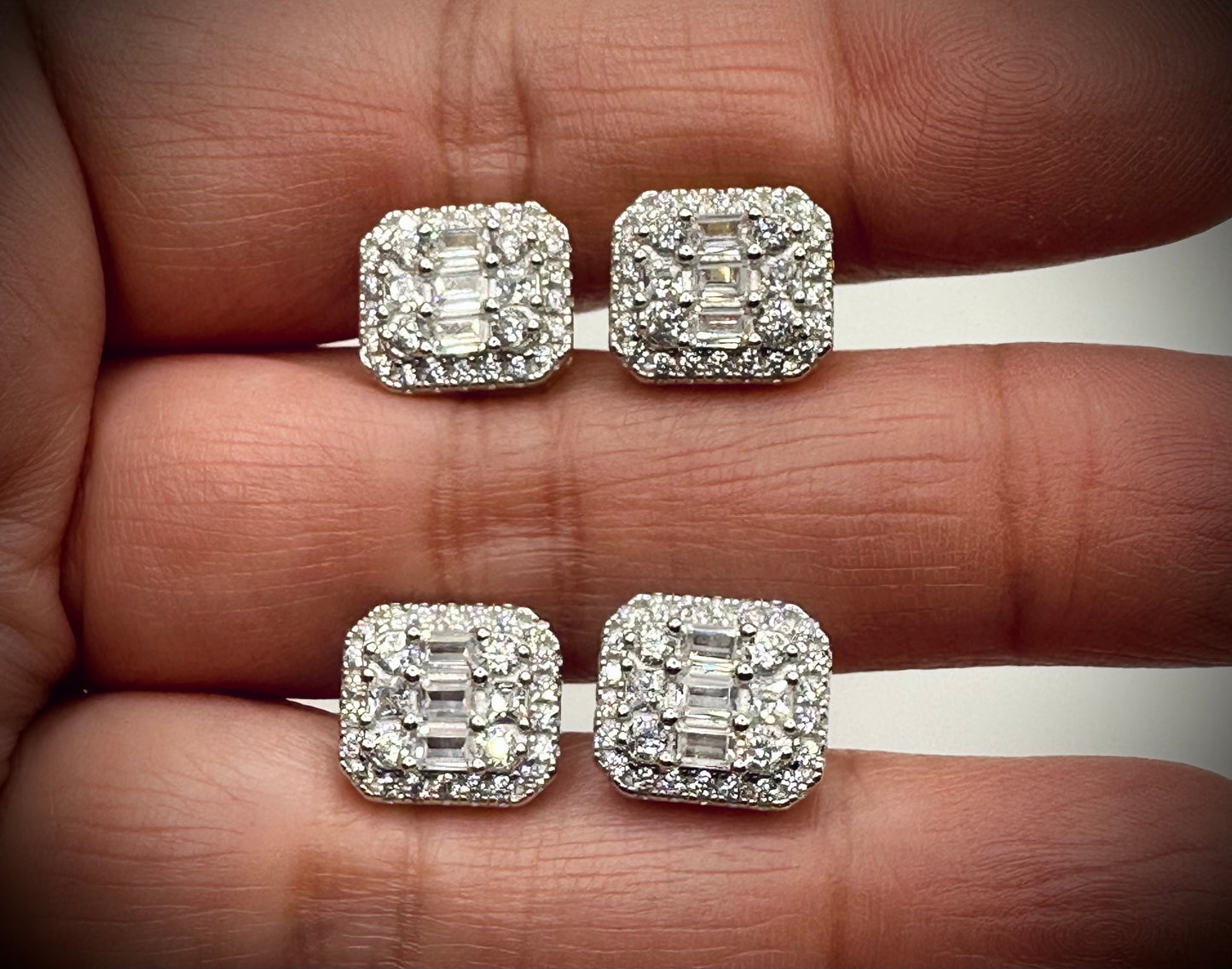 Baguette Octagonal CZ Stud Earrings – Gold or Silver