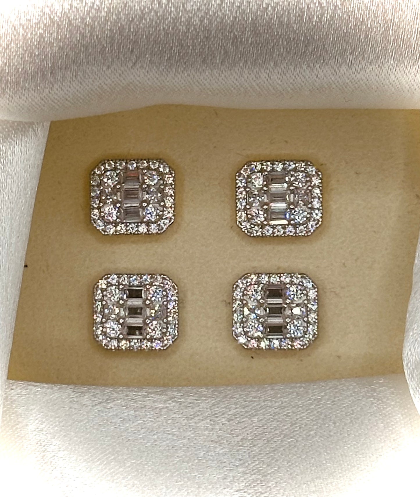 Baguette Octagonal CZ Stud Earrings – Gold or Silver