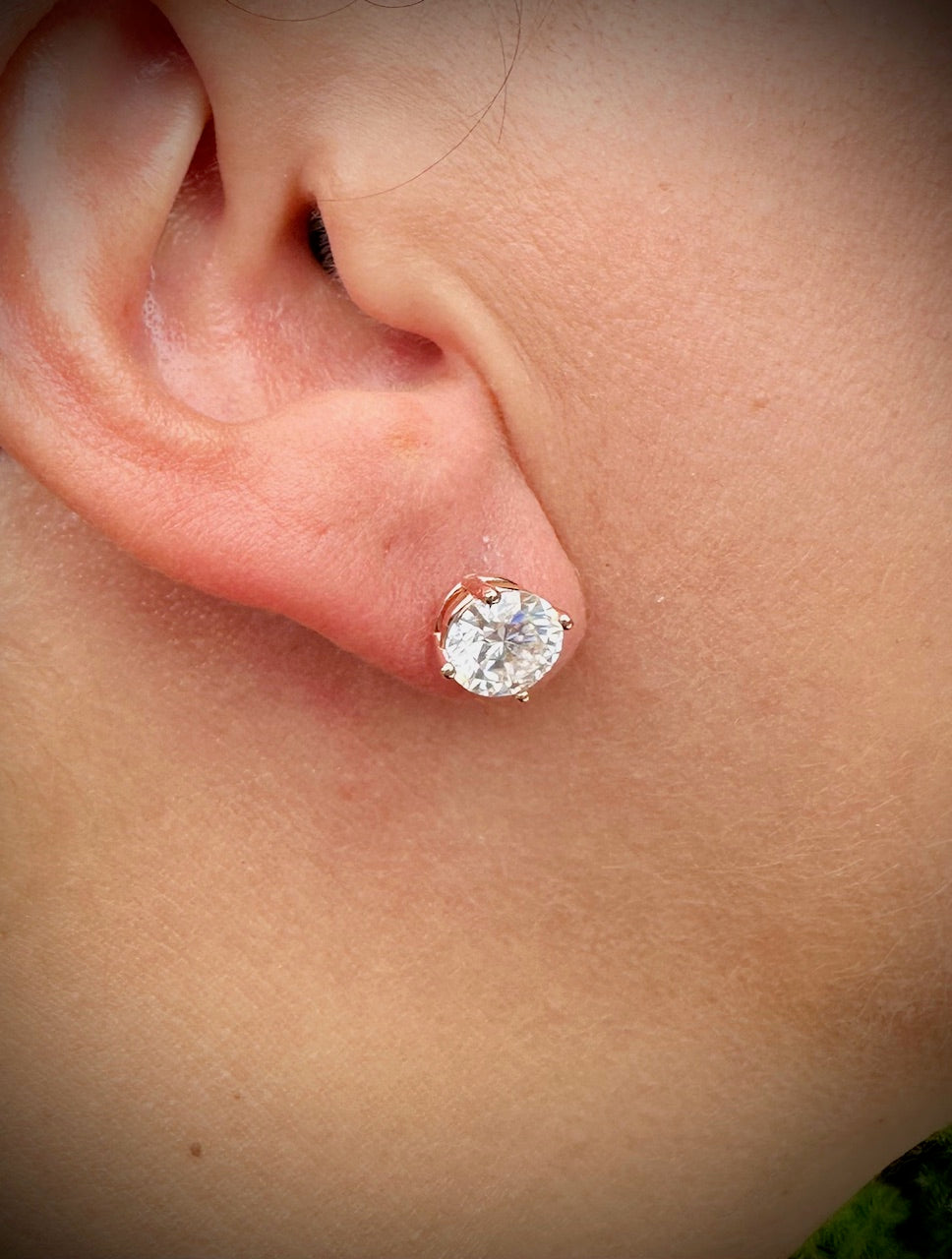 Rose Gold Moissanite stud earrings sizes 4mm to 10mm SCREW BACKS
