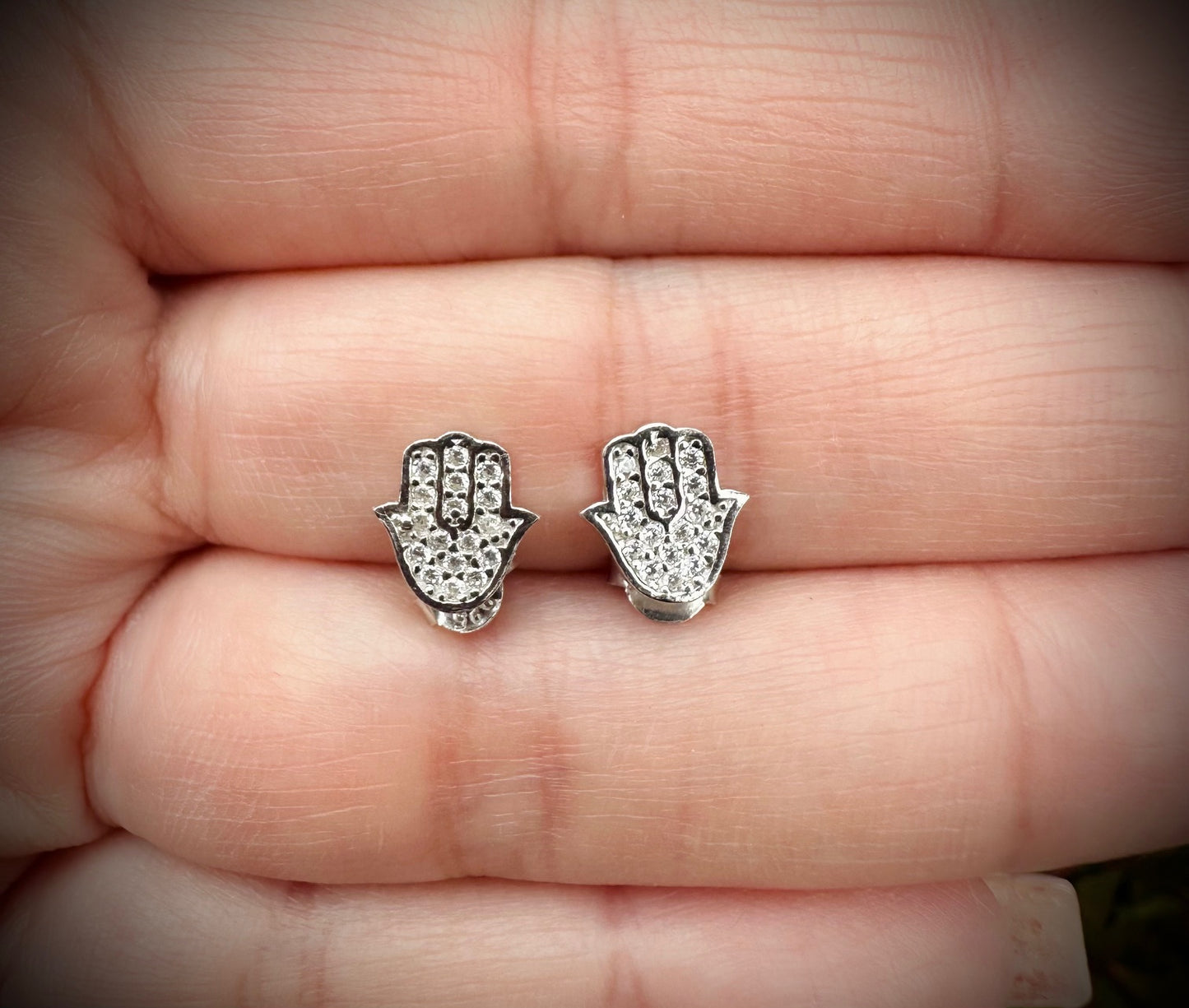 Silver Hamsa Hand Stud Earrings – Push Backs