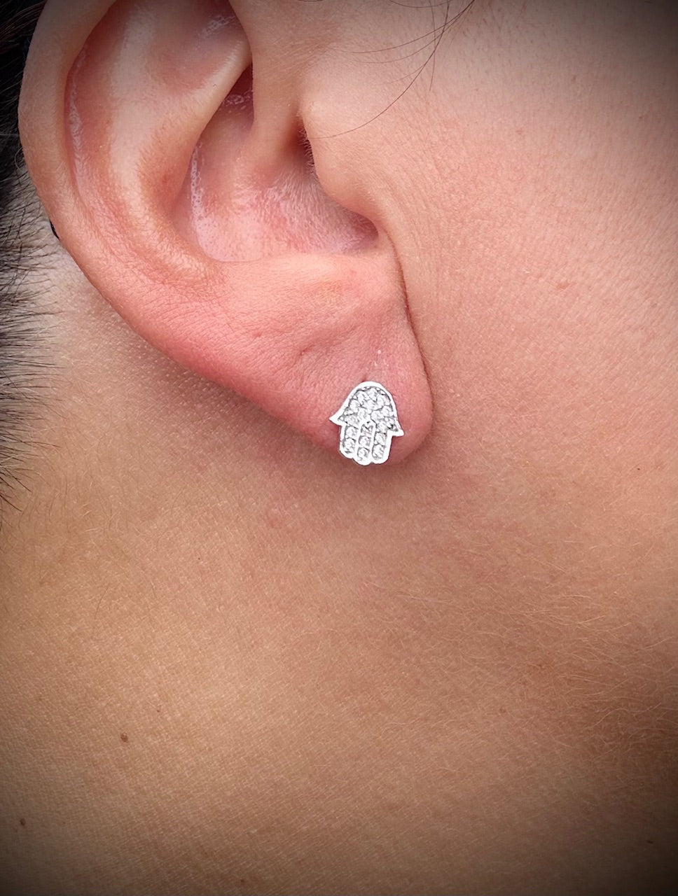 Silver Hamsa Hand Stud Earrings – Push Backs