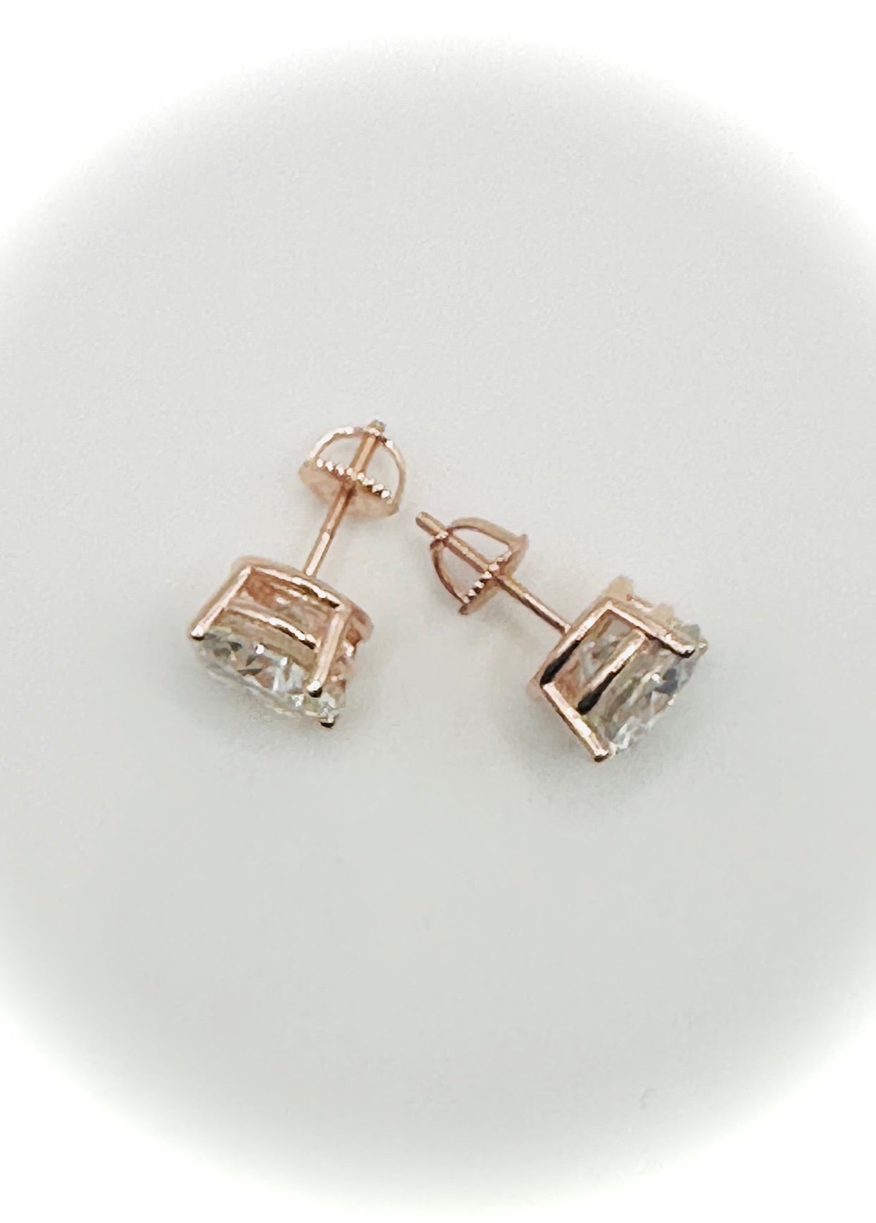 Rose Gold Moissanite stud earrings sizes 4mm to 10mm SCREW BACKS
