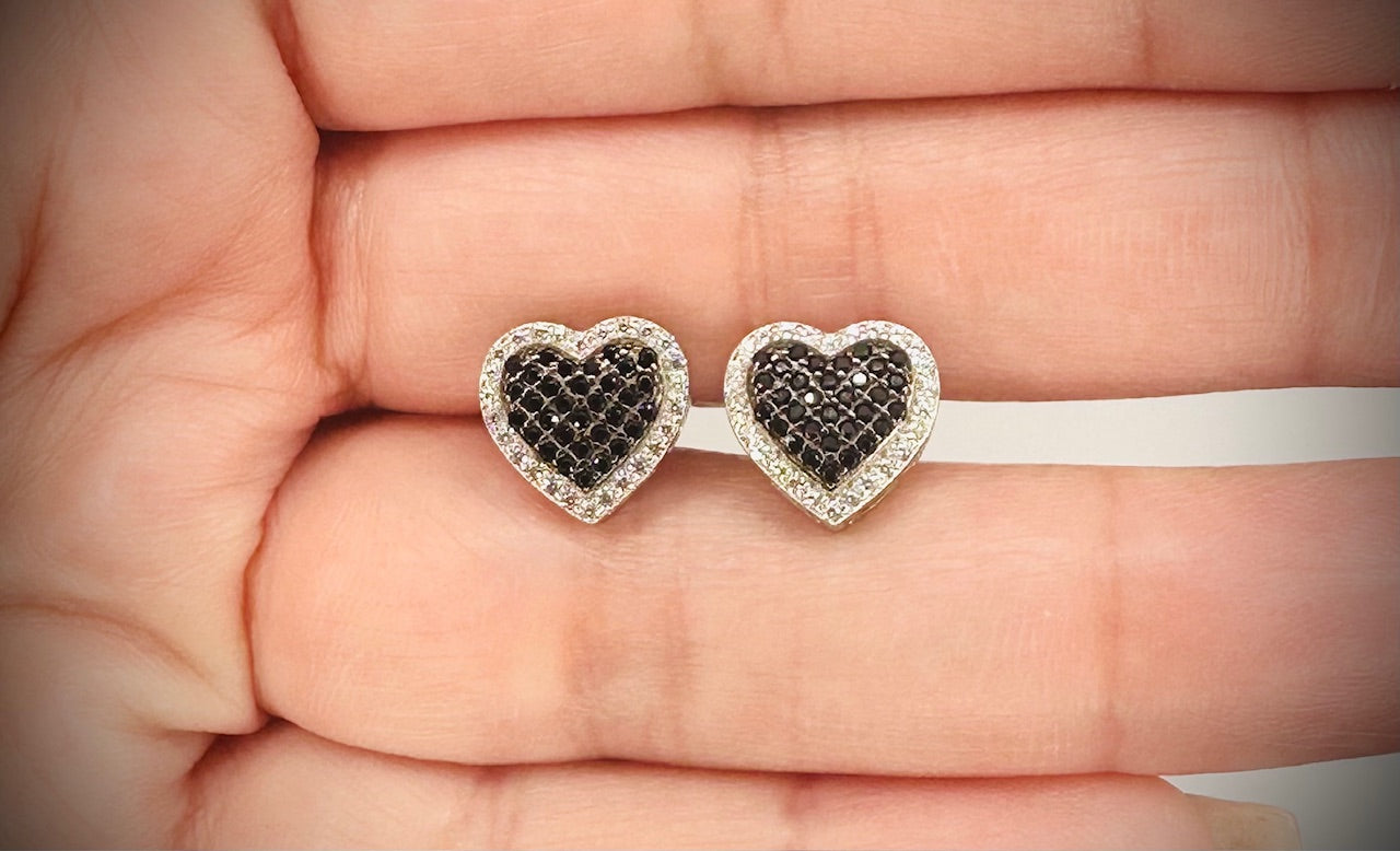 Black Ice CZ Heart Shape Earrings – Gold or Silver Finish