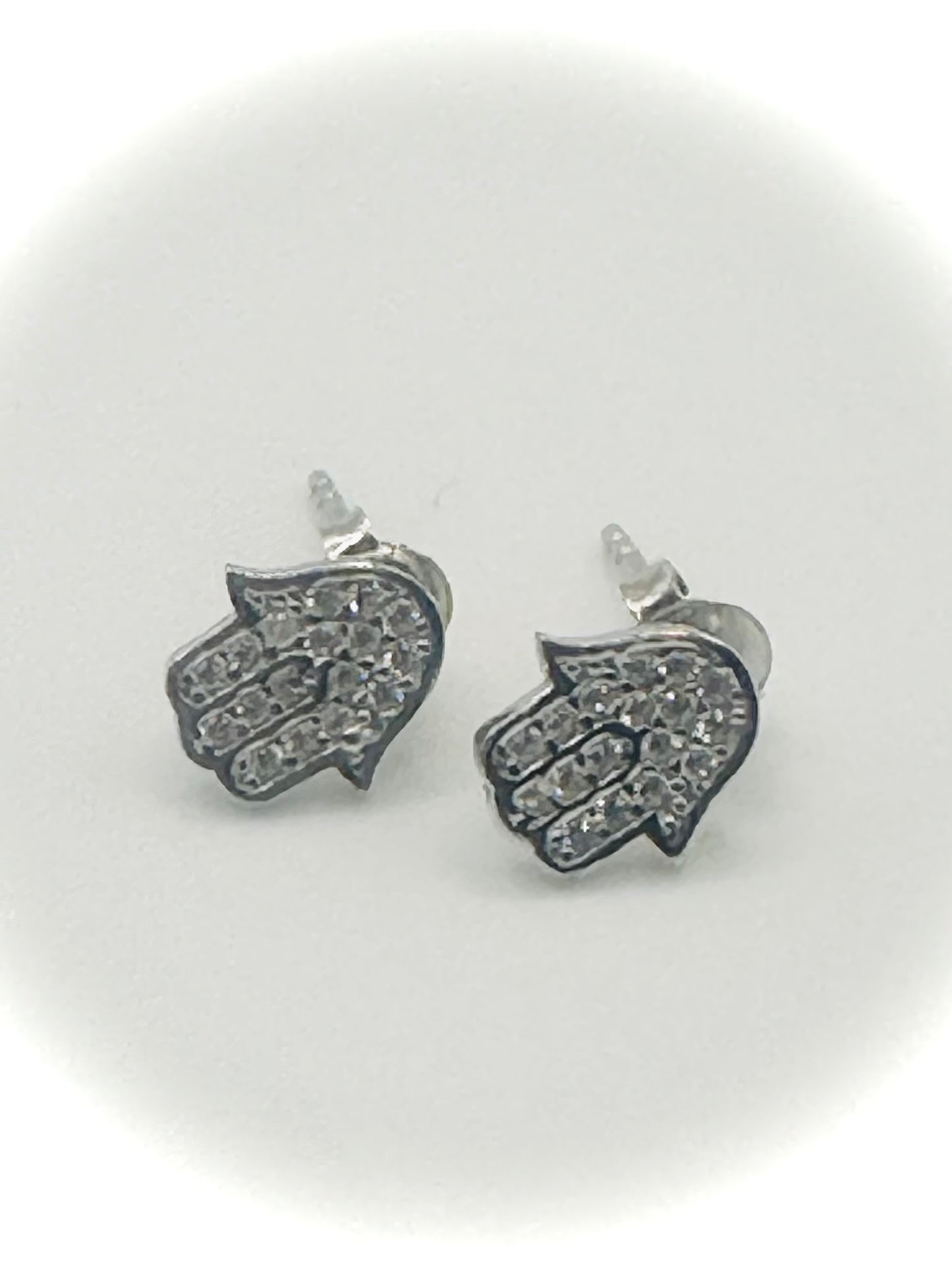 Silver Hamsa Hand Stud Earrings – Push Backs