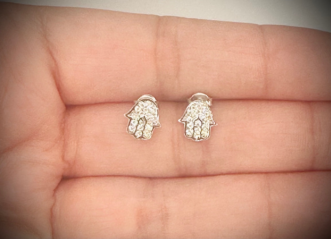Silver Hamsa Hand Stud Earrings – Push Backs