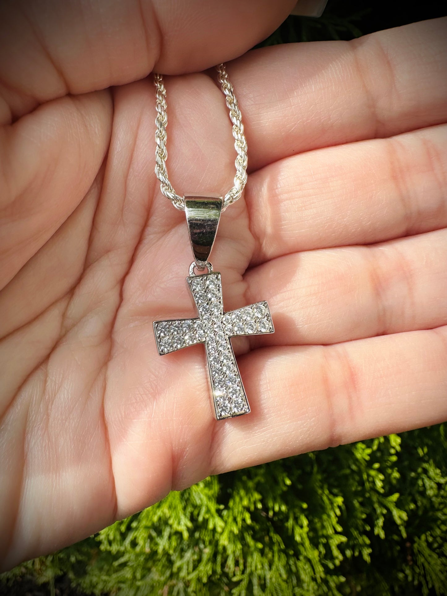 Small Rhodium Cross Pendant – Iced Out CZ