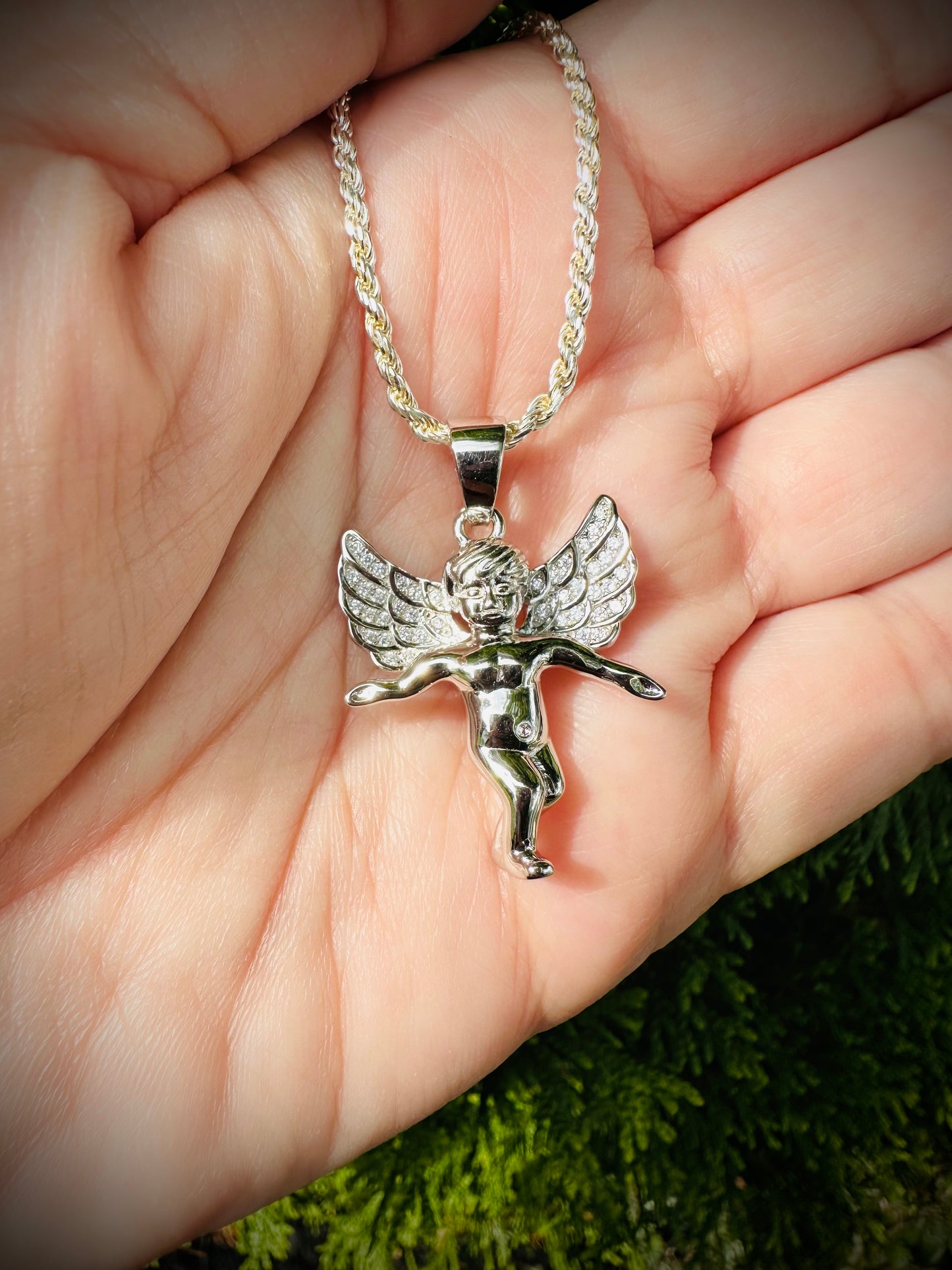 Small Rhodium CZ Cherub/Angel Pendant