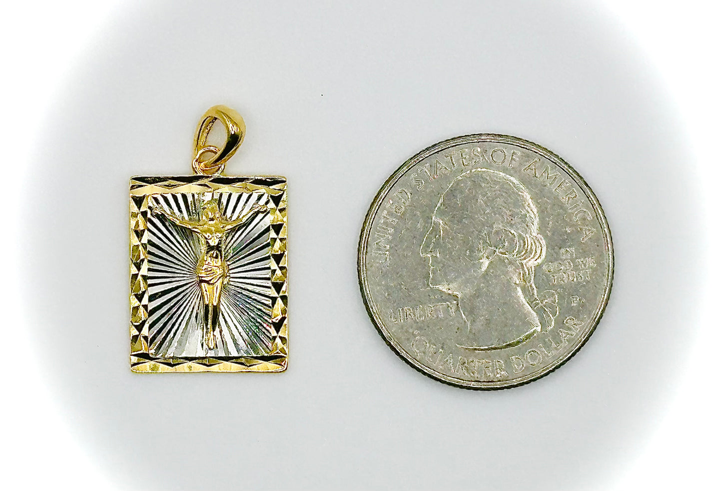 Small Two-Tone Square Jesus Pendant