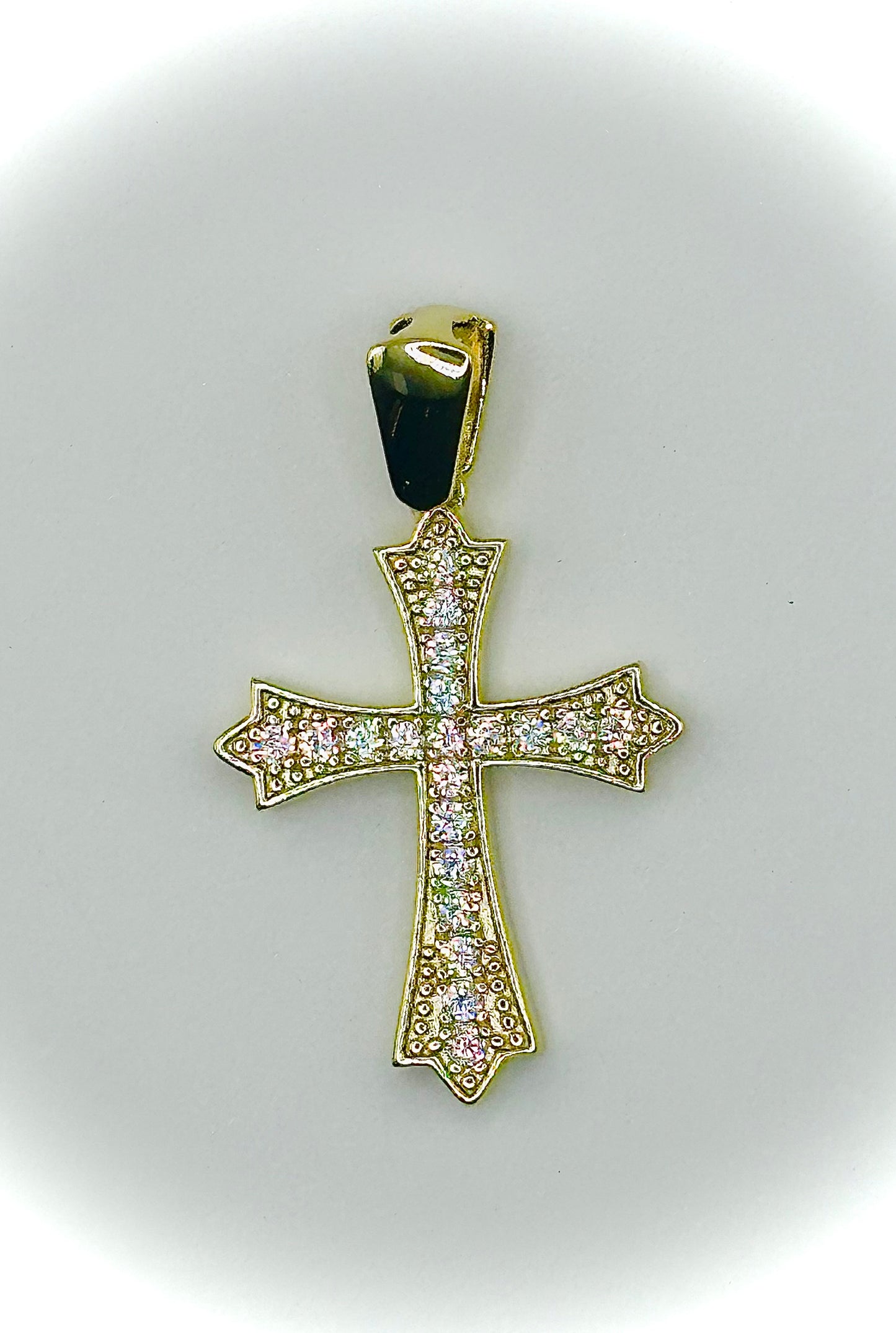 Gold Gothic Iced Out Cross Pendant